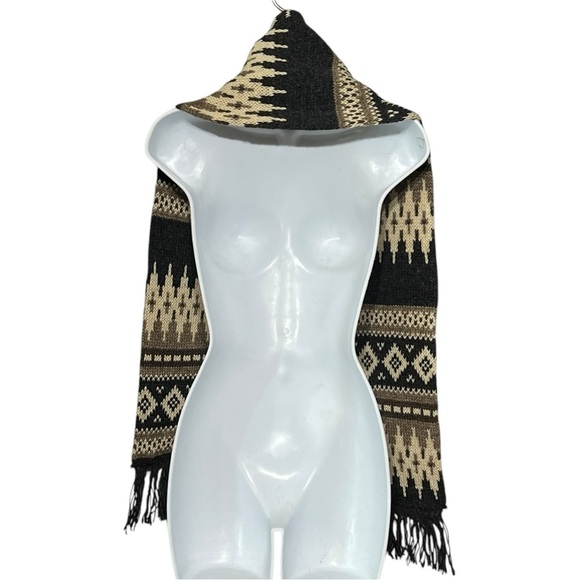 Broner Vintage Ecospun Fringe FairIsle Scarf Wool Fortrel Blend Made in the USA - Picture 2 of 6